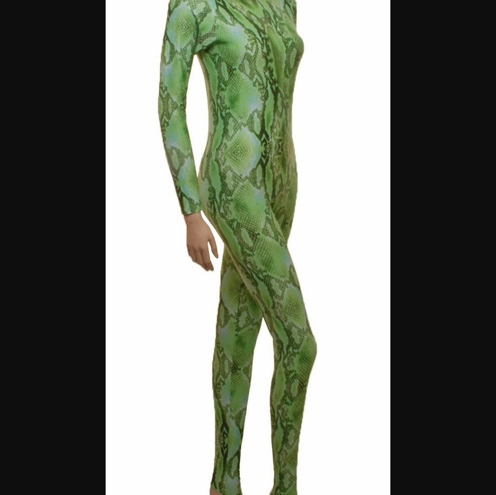 Halloween Green Snakeskin Dinosaur Print Jumpsuit